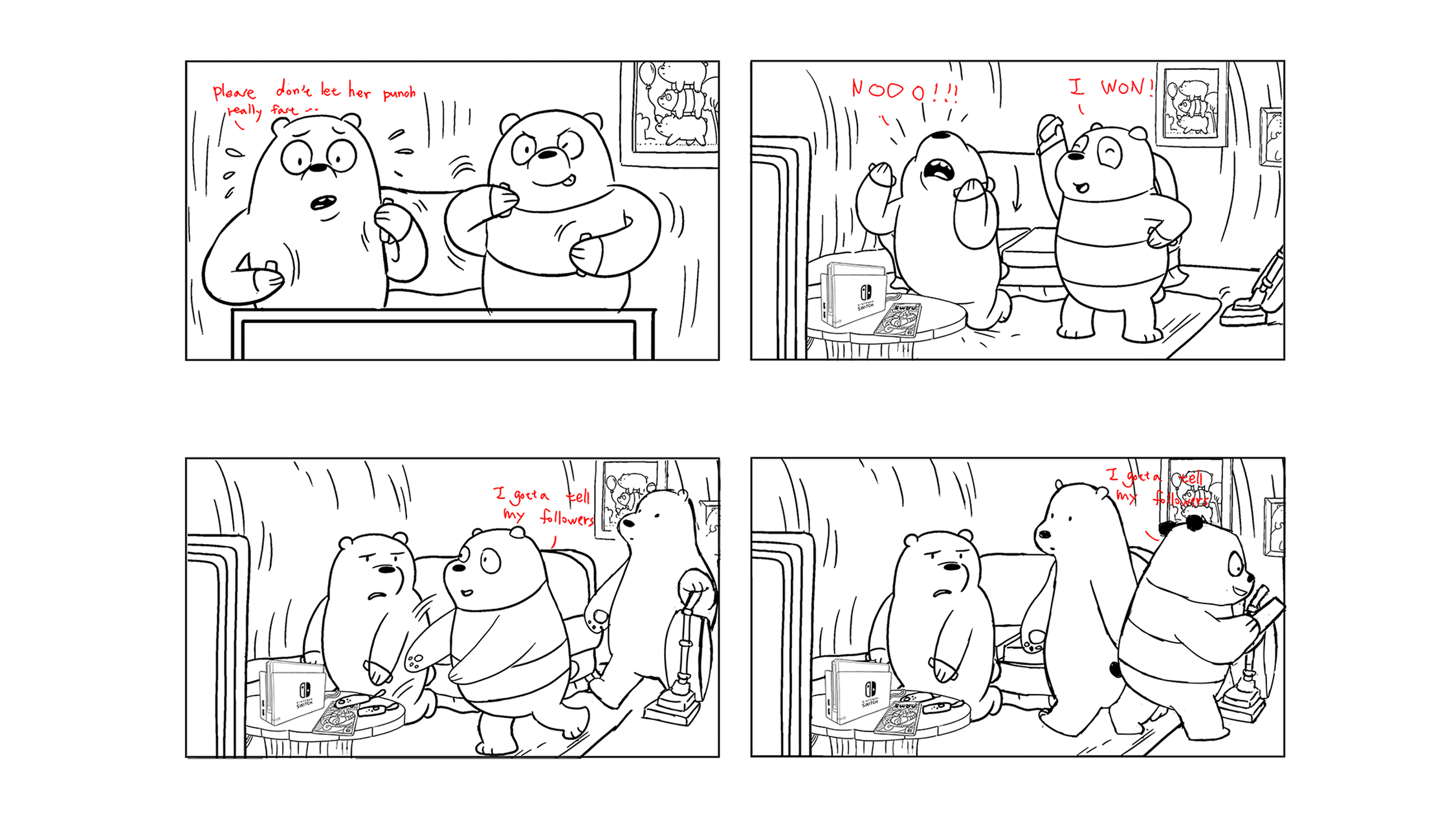 Concept storyboards for Nintendo Switch + We Bare Bears Battle for turf